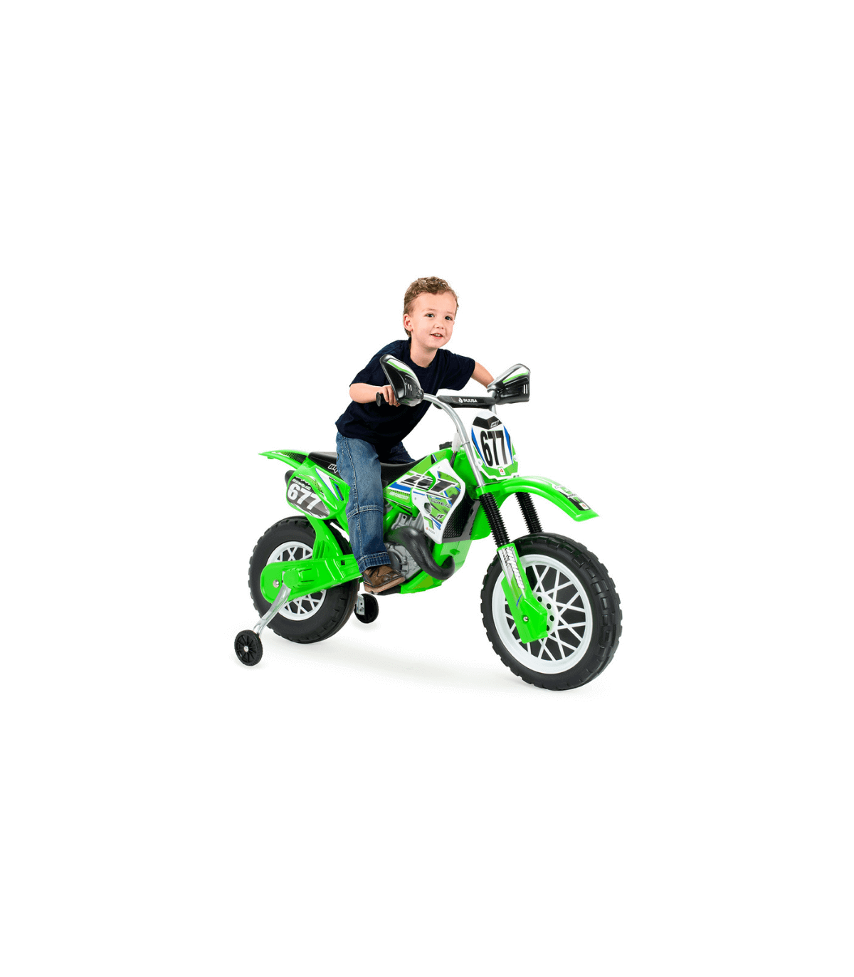 INJUSA Cross CR Moto électrique pour Enfant à partir de 3 Ans avec Batterie  6 V, Bandes en Caoutchouc sur la Roue motrice, Roues d'appui et  accélérateur Vitesse 5 km/h Blanc 